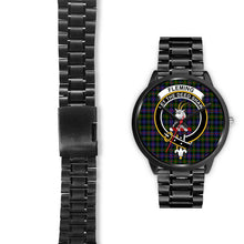 Load image into Gallery viewer, Fleming Clans ,Black Leather watch, leather steel watch, tartan watch, tartan watches, clan watch, scotland watch, merry christmas, cyber Monday, halloween, black Friday