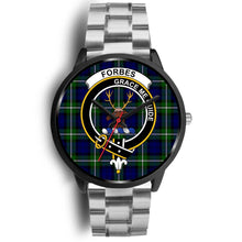 Load image into Gallery viewer, Forbes Modern Clans ,Black Metal Link watch, leather steel watch, tartan watch, tartan watches, clan watch, scotland watch, merry christmas, cyber Monday, halloween, black Friday