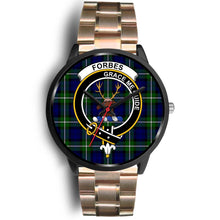 Load image into Gallery viewer, Forbes Modern Clans ,Black Leather watch, leather steel watch, tartan watch, tartan watches, clan watch, scotland watch, merry christmas, cyber Monday, halloween, black Friday
