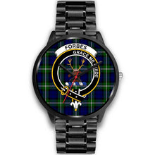 Load image into Gallery viewer, Forbes Modern Clans ,Black Metal Link watch, leather steel watch, tartan watch, tartan watches, clan watch, scotland watch, merry christmas, cyber Monday, halloween, black Friday
