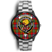 Load image into Gallery viewer, Forrester Clans ,Black Metal Link watch, leather steel watch, tartan watch, tartan watches, clan watch, scotland watch, merry christmas, cyber Monday, halloween, black Friday