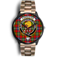 Load image into Gallery viewer, Forrester Clans ,Black Leather watch, leather steel watch, tartan watch, tartan watches, clan watch, scotland watch, merry christmas, cyber Monday, halloween, black Friday