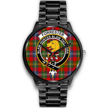 Load image into Gallery viewer, Forrester Clans ,Black Metal Link watch, leather steel watch, tartan watch, tartan watches, clan watch, scotland watch, merry christmas, cyber Monday, halloween, black Friday