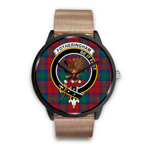 Load image into Gallery viewer, Fotheringham Modern Clans ,Black Metal Link watch, leather steel watch, tartan watch, tartan watches, clan watch, scotland watch, merry christmas, cyber Monday, halloween, black Friday