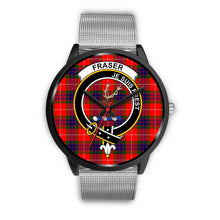 Load image into Gallery viewer, Fraser Modern Clans ,Rose Gold Metal Link watch, leather steel watch, tartan watch, tartan watches, clan watch, scotland watch, merry christmas, cyber Monday, halloween, black Friday