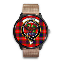 Load image into Gallery viewer, Fraser of Lovat Clans ,Black Metal Link watch, leather steel watch, tartan watch, tartan watches, clan watch, scotland watch, merry christmas, cyber Monday, halloween, black Friday