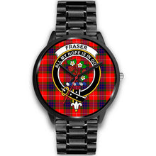 Load image into Gallery viewer, Fraser of Lovat Clans ,Black Metal Link watch, leather steel watch, tartan watch, tartan watches, clan watch, scotland watch, merry christmas, cyber Monday, halloween, black Friday