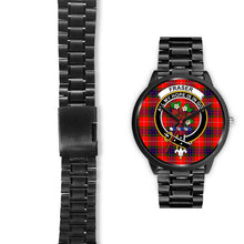 Load image into Gallery viewer, Fraser of Lovat Clans ,Black Leather watch, leather steel watch, tartan watch, tartan watches, clan watch, scotland watch, merry christmas, cyber Monday, halloween, black Friday