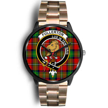 Load image into Gallery viewer, Fullerton Clans ,Black Leather watch, leather steel watch, tartan watch, tartan watches, clan watch, scotland watch, merry christmas, cyber Monday, halloween, black Friday