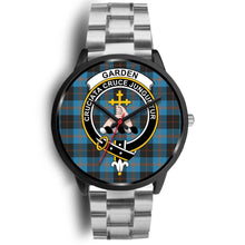 Load image into Gallery viewer, Garden Clans ,Black Metal Link watch, leather steel watch, tartan watch, tartan watches, clan watch, scotland watch, merry christmas, cyber Monday, halloween, black Friday