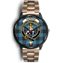 Load image into Gallery viewer, Garden Clans ,Black Leather watch, leather steel watch, tartan watch, tartan watches, clan watch, scotland watch, merry christmas, cyber Monday, halloween, black Friday