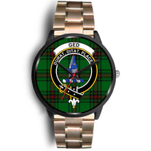 Load image into Gallery viewer, Ged Clans ,Black Leather watch, leather steel watch, tartan watch, tartan watches, clan watch, scotland watch, merry christmas, cyber Monday, halloween, black Friday