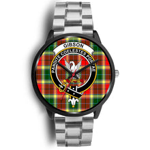 Load image into Gallery viewer, Gibbs Clans ,Black Metal Link watch, leather steel watch, tartan watch, tartan watches, clan watch, scotland watch, merry christmas, cyber Monday, halloween, black Friday