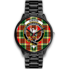 Load image into Gallery viewer, Gibbs Clans ,Black Metal Link watch, leather steel watch, tartan watch, tartan watches, clan watch, scotland watch, merry christmas, cyber Monday, halloween, black Friday