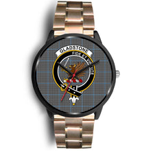Load image into Gallery viewer, Gladstone Clans ,Black Leather watch, leather steel watch, tartan watch, tartan watches, clan watch, scotland watch, merry christmas, cyber Monday, halloween, black Friday
