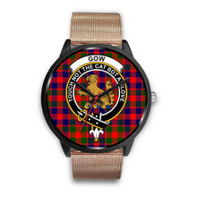 Load image into Gallery viewer, Gow of McGouan Clans ,Black Metal Link watch, leather steel watch, tartan watch, tartan watches, clan watch, scotland watch, merry christmas, cyber Monday, halloween, black Friday