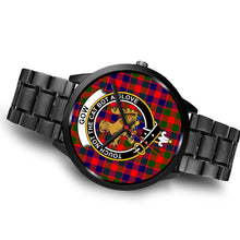 Load image into Gallery viewer, Gow of McGouan Clans ,Black Metal Link watch, leather steel watch, tartan watch, tartan watches, clan watch, scotland watch, merry christmas, cyber Monday, halloween, black Friday