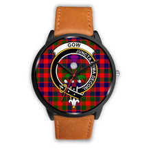 Load image into Gallery viewer, Gow of Skeoch Clans ,Black Leather watch, leather steel watch, tartan watch, tartan watches, clan watch, scotland watch, merry christmas, cyber Monday, halloween, black Friday