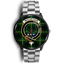 Load image into Gallery viewer, MacArthur Modern Clans ,Black Metal Link watch, leather steel watch, tartan watch, tartan watches, clan watch, scotland watch, merry christmas, cyber Monday, halloween, black Friday