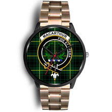 Load image into Gallery viewer, MacArthur Modern Clans ,Black Leather watch, leather steel watch, tartan watch, tartan watches, clan watch, scotland watch, merry christmas, cyber Monday, halloween, black Friday