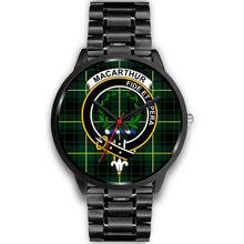 Load image into Gallery viewer, MacArthur Modern Clans ,Black Metal Link watch, leather steel watch, tartan watch, tartan watches, clan watch, scotland watch, merry christmas, cyber Monday, halloween, black Friday