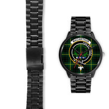Load image into Gallery viewer, MacArthur Modern Clans ,Black Leather watch, leather steel watch, tartan watch, tartan watches, clan watch, scotland watch, merry christmas, cyber Monday, halloween, black Friday