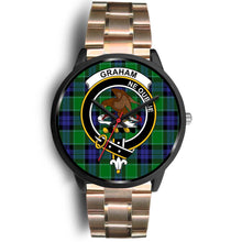 Load image into Gallery viewer, Graham of Menteith Modern Clans ,Black Leather watch, leather steel watch, tartan watch, tartan watches, clan watch, scotland watch, merry christmas, cyber Monday, halloween, black Friday