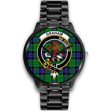 Load image into Gallery viewer, Graham of Menteith Modern Clans ,Black Metal Link watch, leather steel watch, tartan watch, tartan watches, clan watch, scotland watch, merry christmas, cyber Monday, halloween, black Friday