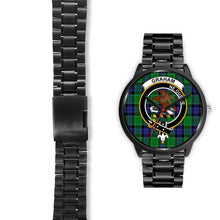 Load image into Gallery viewer, Graham of Menteith Modern Clans ,Black Leather watch, leather steel watch, tartan watch, tartan watches, clan watch, scotland watch, merry christmas, cyber Monday, halloween, black Friday