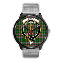 Load image into Gallery viewer, Gray Hunting Clans ,Rose Gold Metal Link watch, leather steel watch, tartan watch, tartan watches, clan watch, scotland watch, merry christmas, cyber Monday, halloween, black Friday