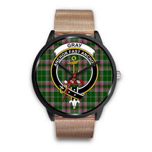 Load image into Gallery viewer, Gray Hunting Clans ,Brown Leather watch, leather steel watch, tartan watch, tartan watches, clan watch, scotland watch, merry christmas, cyber Monday, halloween, black Friday