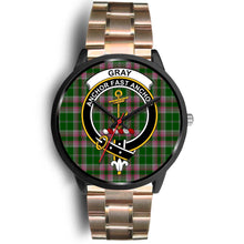 Load image into Gallery viewer, Gray Hunting Clans ,Black Leather watch, leather steel watch, tartan watch, tartan watches, clan watch, scotland watch, merry christmas, cyber Monday, halloween, black Friday