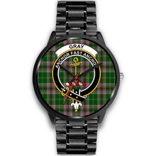 Load image into Gallery viewer, Gray Hunting Clans ,Black Metal Link watch, leather steel watch, tartan watch, tartan watches, clan watch, scotland watch, merry christmas, cyber Monday, halloween, black Friday
