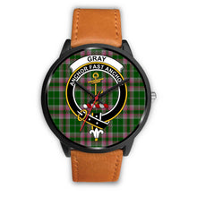 Load image into Gallery viewer, Gray Hunting Clans ,Pink Leather watch, leather steel watch, tartan watch, tartan watches, clan watch, scotland watch, merry christmas, cyber Monday, halloween, black Friday