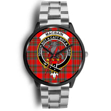 Load image into Gallery viewer, Macbain Clans ,Black Metal Link watch, leather steel watch, tartan watch, tartan watches, clan watch, scotland watch, merry christmas, cyber Monday, halloween, black Friday