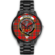 Load image into Gallery viewer, Macbain Clans ,Black Metal Link watch, leather steel watch, tartan watch, tartan watches, clan watch, scotland watch, merry christmas, cyber Monday, halloween, black Friday