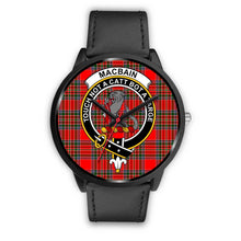 Load image into Gallery viewer, Macbain Clans ,Black Metal Mesh watch, leather steel watch, tartan watch, tartan watches, clan watch, scotland watch, merry christmas, cyber Monday, halloween, black Friday