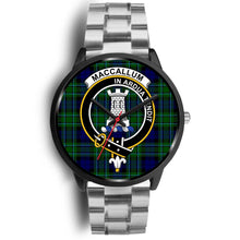 Load image into Gallery viewer, MacCallum Modern Clans ,Black Metal Link watch, leather steel watch, tartan watch, tartan watches, clan watch, scotland watch, merry christmas, cyber Monday, halloween, black Friday