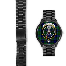 Load image into Gallery viewer, MacCallum Modern Clans ,Black Leather watch, leather steel watch, tartan watch, tartan watches, clan watch, scotland watch, merry christmas, cyber Monday, halloween, black Friday