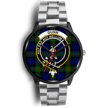 Load image into Gallery viewer, Gunn Modern Clans ,Black Metal Link watch, leather steel watch, tartan watch, tartan watches, clan watch, scotland watch, merry christmas, cyber Monday, halloween, black Friday