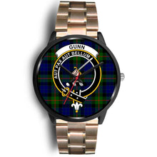 Load image into Gallery viewer, Gunn Modern Clans ,Black Leather watch, leather steel watch, tartan watch, tartan watches, clan watch, scotland watch, merry christmas, cyber Monday, halloween, black Friday
