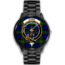 Load image into Gallery viewer, Gunn Modern Clans ,Black Metal Link watch, leather steel watch, tartan watch, tartan watches, clan watch, scotland watch, merry christmas, cyber Monday, halloween, black Friday