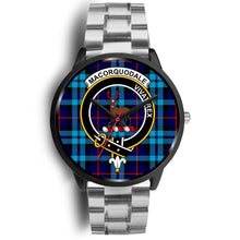 Load image into Gallery viewer, MacCorquodale Clans ,Black Metal Link watch, leather steel watch, tartan watch, tartan watches, clan watch, scotland watch, merry christmas, cyber Monday, halloween, black Friday