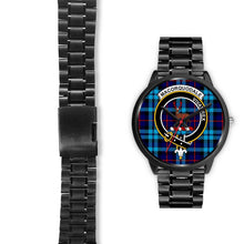 Load image into Gallery viewer, MacCorquodale Clans ,Black Leather watch, leather steel watch, tartan watch, tartan watches, clan watch, scotland watch, merry christmas, cyber Monday, halloween, black Friday