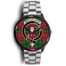Load image into Gallery viewer, MacCulloch Clans ,Black Metal Link watch, leather steel watch, tartan watch, tartan watches, clan watch, scotland watch, merry christmas, cyber Monday, halloween, black Friday