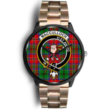 Load image into Gallery viewer, MacCulloch Clans ,Black Leather watch, leather steel watch, tartan watch, tartan watches, clan watch, scotland watch, merry christmas, cyber Monday, halloween, black Friday