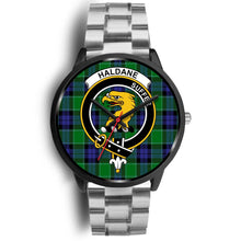 Load image into Gallery viewer, Haldane Clans ,Black Metal Link watch, leather steel watch, tartan watch, tartan watches, clan watch, scotland watch, merry christmas, cyber Monday, halloween, black Friday