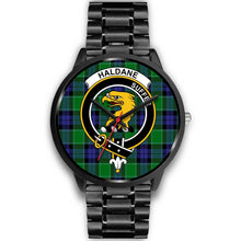 Load image into Gallery viewer, Haldane Clans ,Black Metal Link watch, leather steel watch, tartan watch, tartan watches, clan watch, scotland watch, merry christmas, cyber Monday, halloween, black Friday