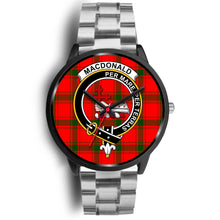 Load image into Gallery viewer, MacDonald Of Sleat Clans ,Black Metal Link watch, leather steel watch, tartan watch, tartan watches, clan watch, scotland watch, merry christmas, cyber Monday, halloween, black Friday