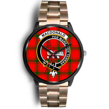Load image into Gallery viewer, MacDonald Of Sleat Clans ,Black Leather watch, leather steel watch, tartan watch, tartan watches, clan watch, scotland watch, merry christmas, cyber Monday, halloween, black Friday